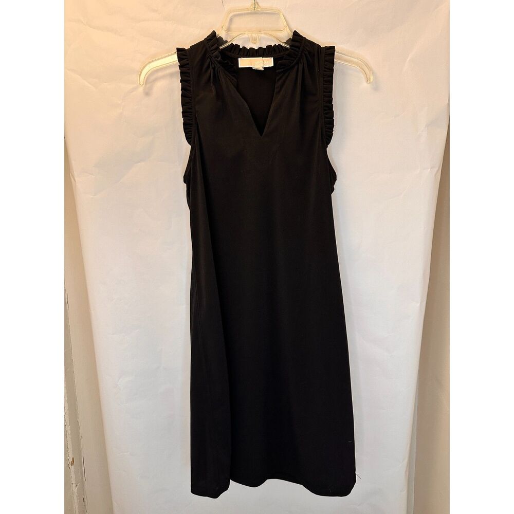 Michael Kors Little Black Shift Dress Ruffle Neck Sleeveless Minimalist